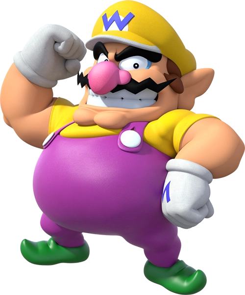 Wario from Mario Kart without his Kart